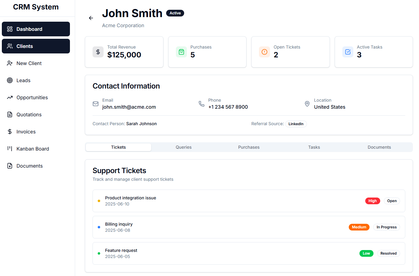 crm clients detailed single view page
