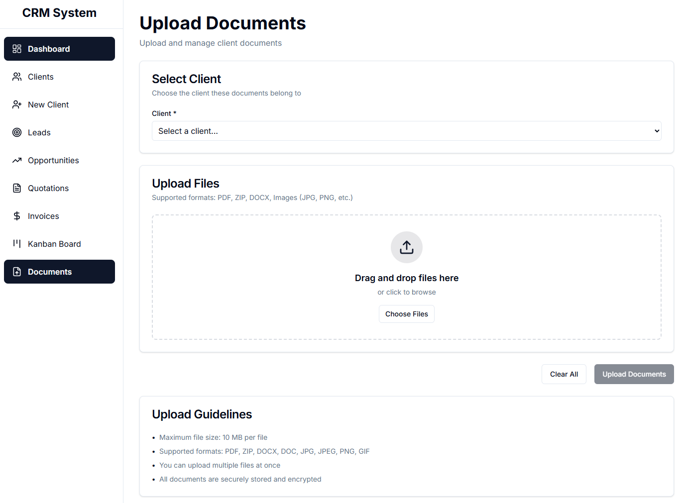 crm document storage and mangaement view
