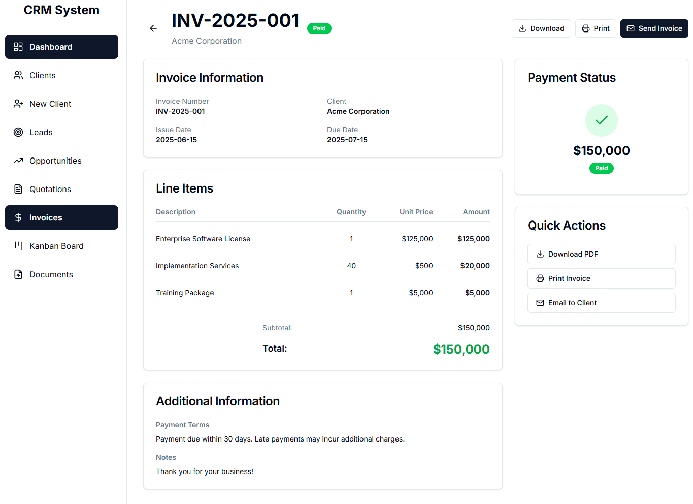 crm invoice preview page view
