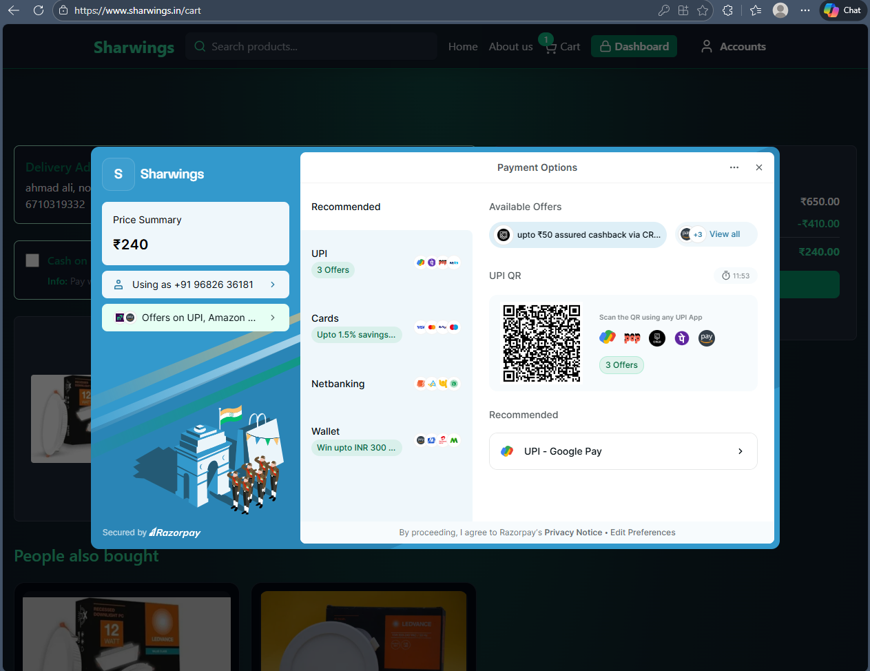 Sharwings cart checkout modal